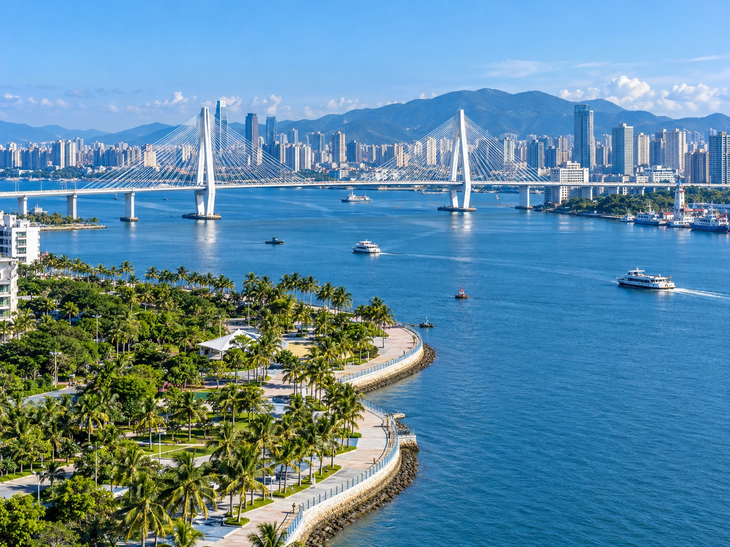 滨海城市与桥梁景观示意